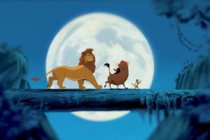 Simba, Pumbaa et Timon, trois principaux personnages du Roi Lion